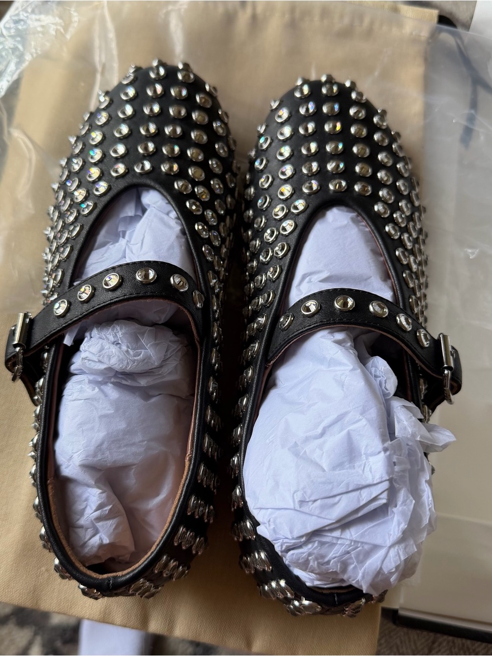 Alaïa Black Leather Studded Mary Jane Flats - Picture 8 of 9